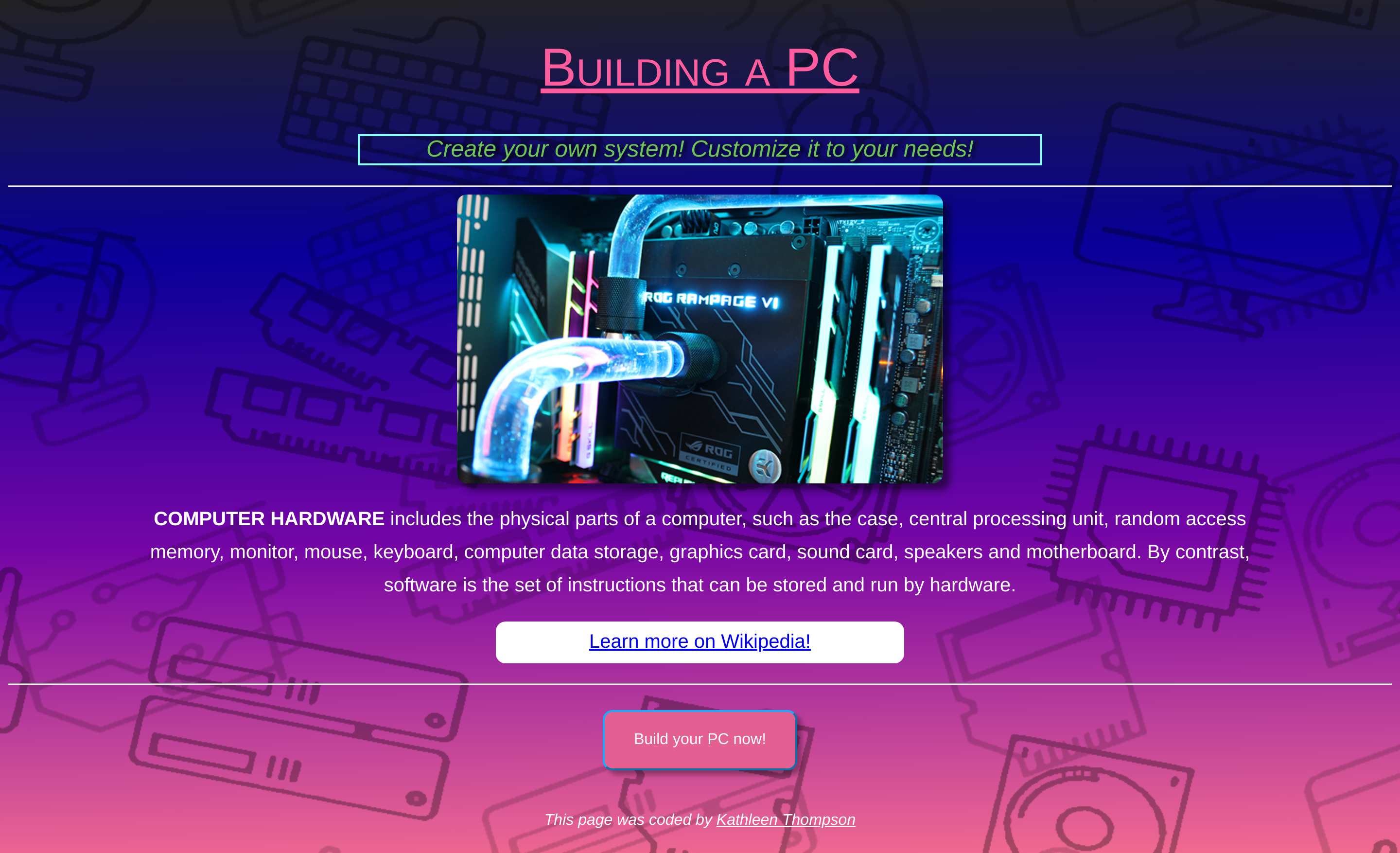 landing page about building a computer